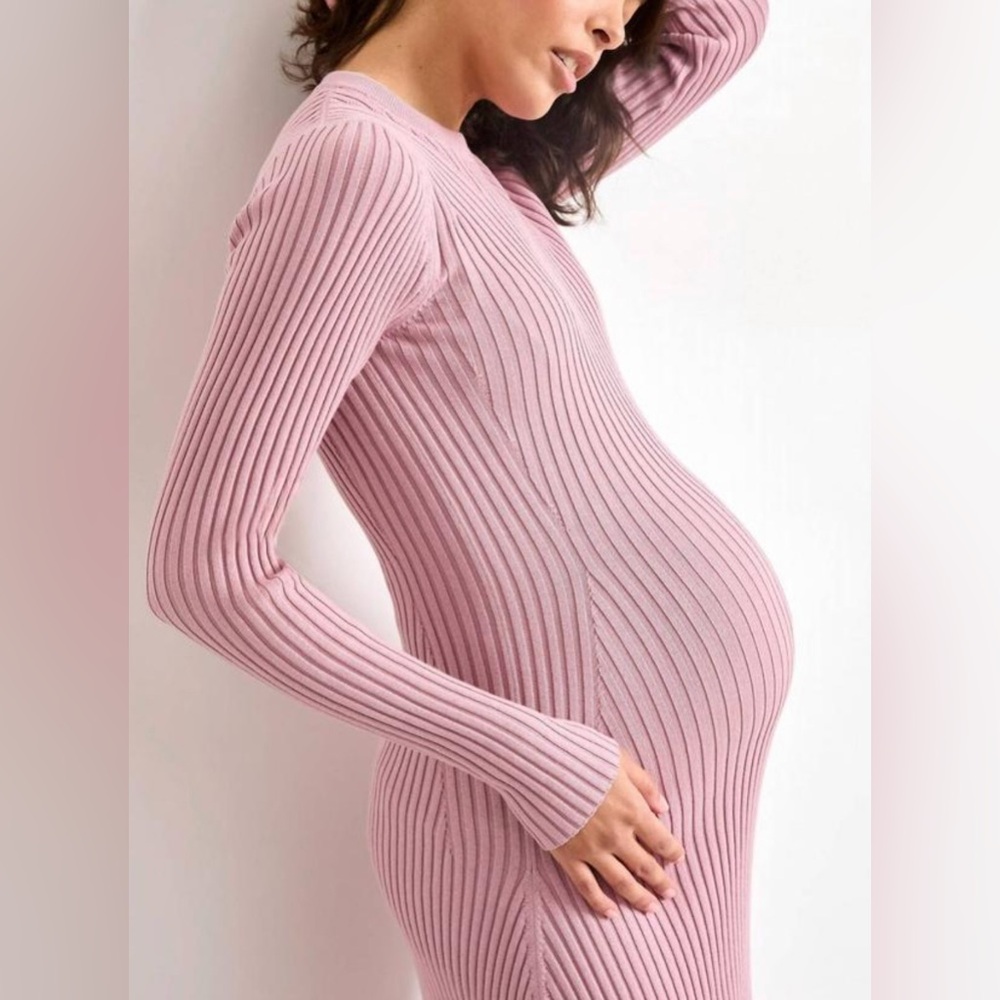 Pink Ribbed Maternity Dress - Picture 2 of 5